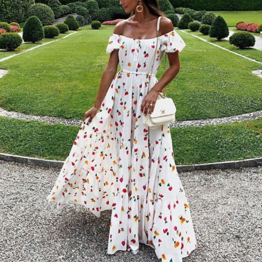 Boho chic Floral print off shoulder Maxi dress - Picture 2 of 3